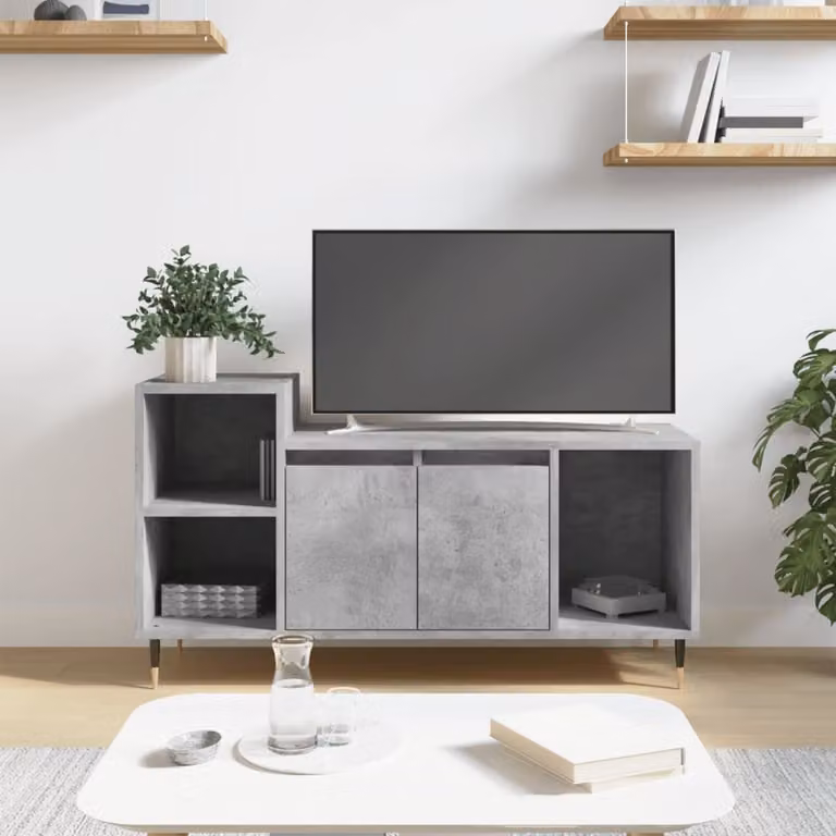 Mobile per TV moderno vidaXL in legno e metallo, Grigio, L 100 cm x P 35 cm x H 55 cm