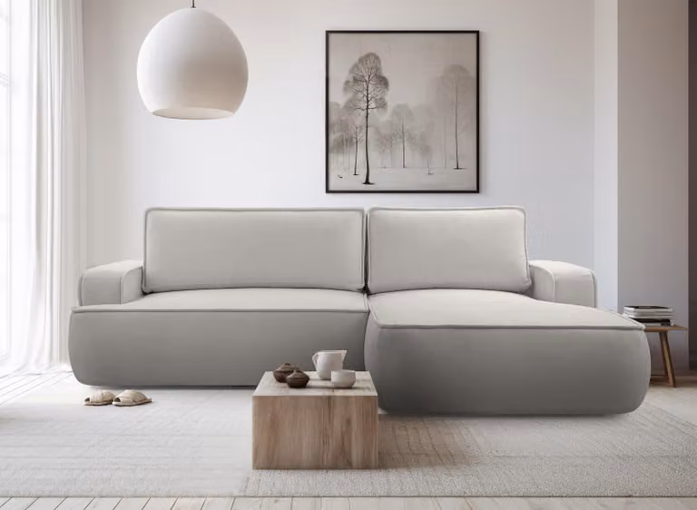 AX LIVING Ablia divano a L con funzione letto grigio chiaro largo 267 cm R