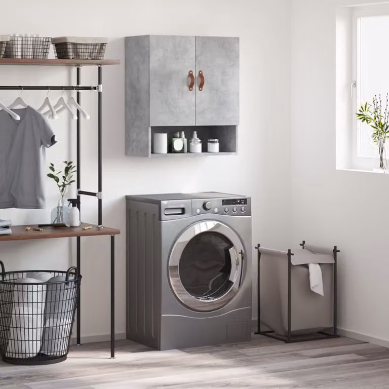 Armadietto a muro vidaXL in legno e MDF grigio opaco con ante a battente, L 60 cm, P 31 cm, H 70 cm