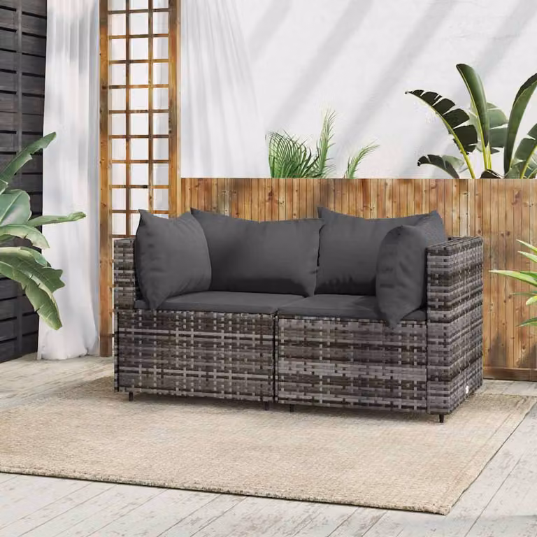 Set di divani angolari da giardino vidaXL in rattan con cuscini, colore antracite
