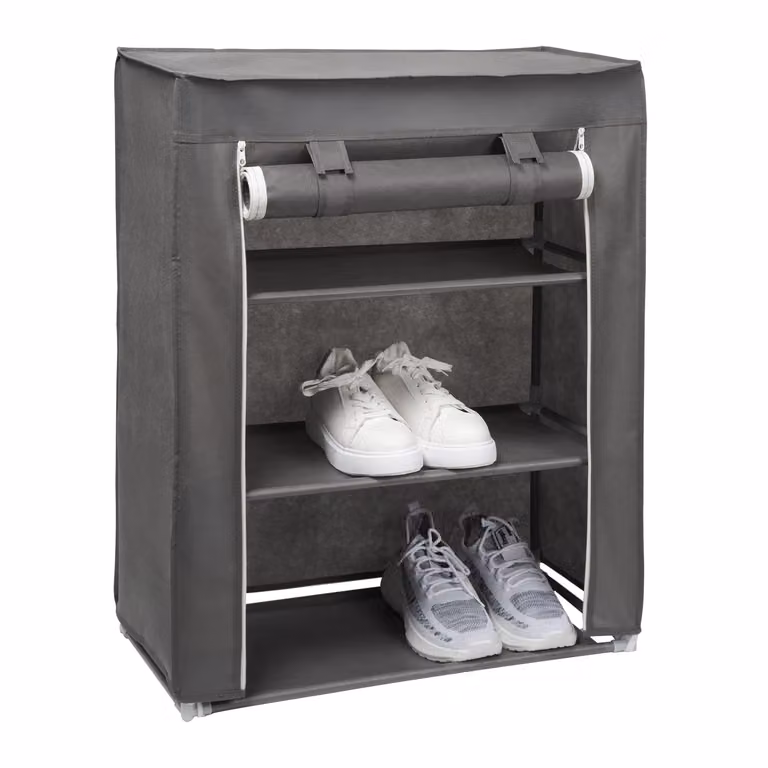 Scarpiera VESTIAMO CASA con 3 Ripiani in Metallo e TNT, 9 Posti, Grigio Scuro, H 80 cm x L 60 cm x P 30 cm
