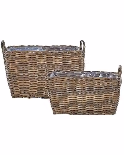 Beliani Set di 2 ceste per piante da esterno Vasi per piante rivestite in rattan sintetico marrone