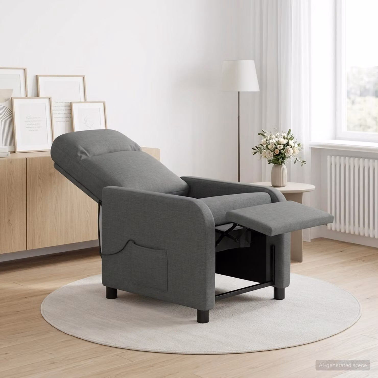 Poltrona relax reclinabile vidaXL in tessuto grigio con braccioli per soggiorno e ufficio