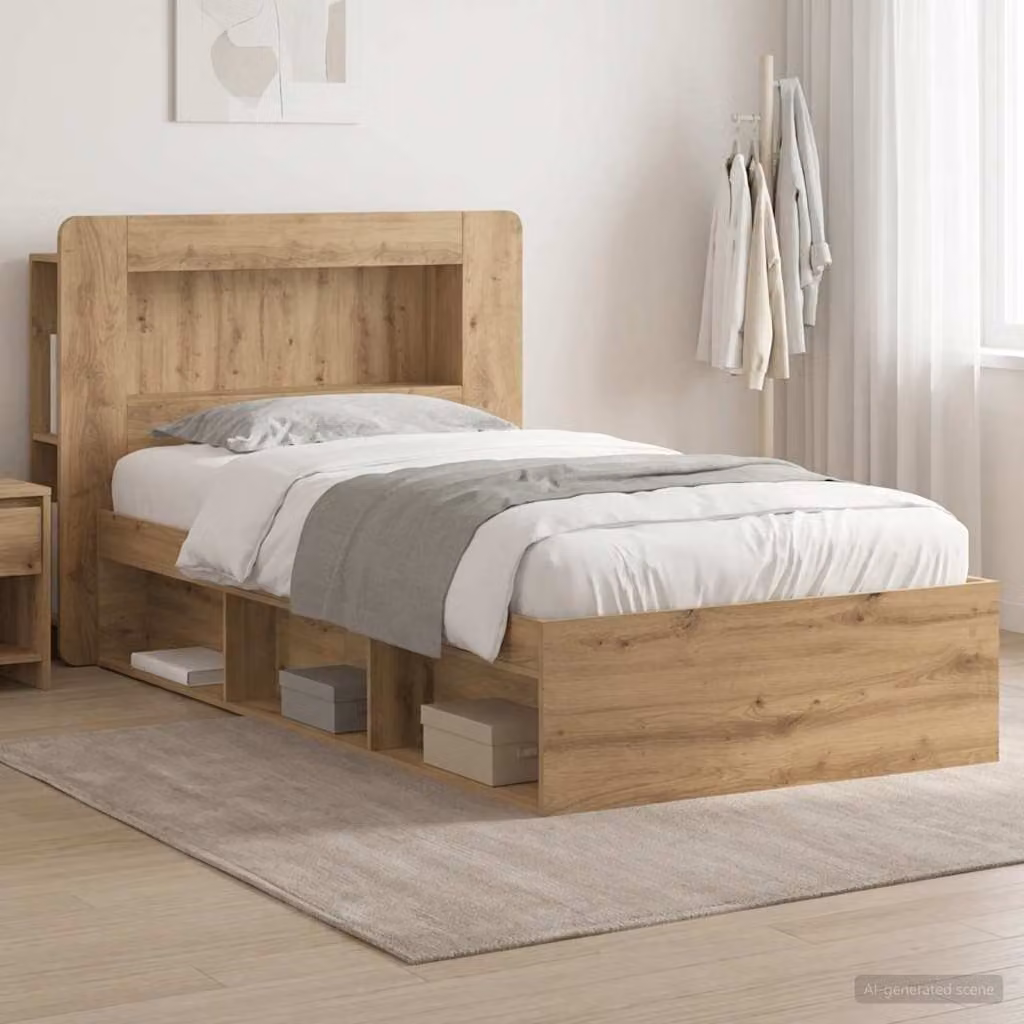 vidaXL Telaio del letto con cassetti in legno Rovere Artigianale, Marrone, L 75 x P 190 cm