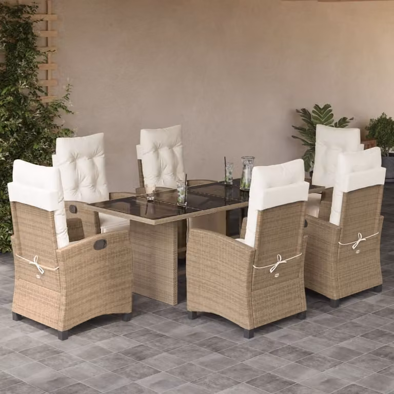 Maison Exclusive - Set da Pranzo da Giardino 7 pz con Cuscini Beige in Polyrattan