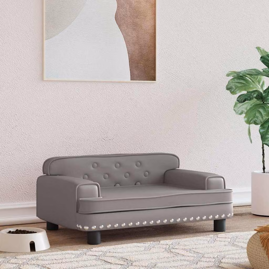 vidaXL Lettino per Cani in Similpelle Grigio con Struttura in Legno L: 70 cm, P: 45 cm, H: 30 cm