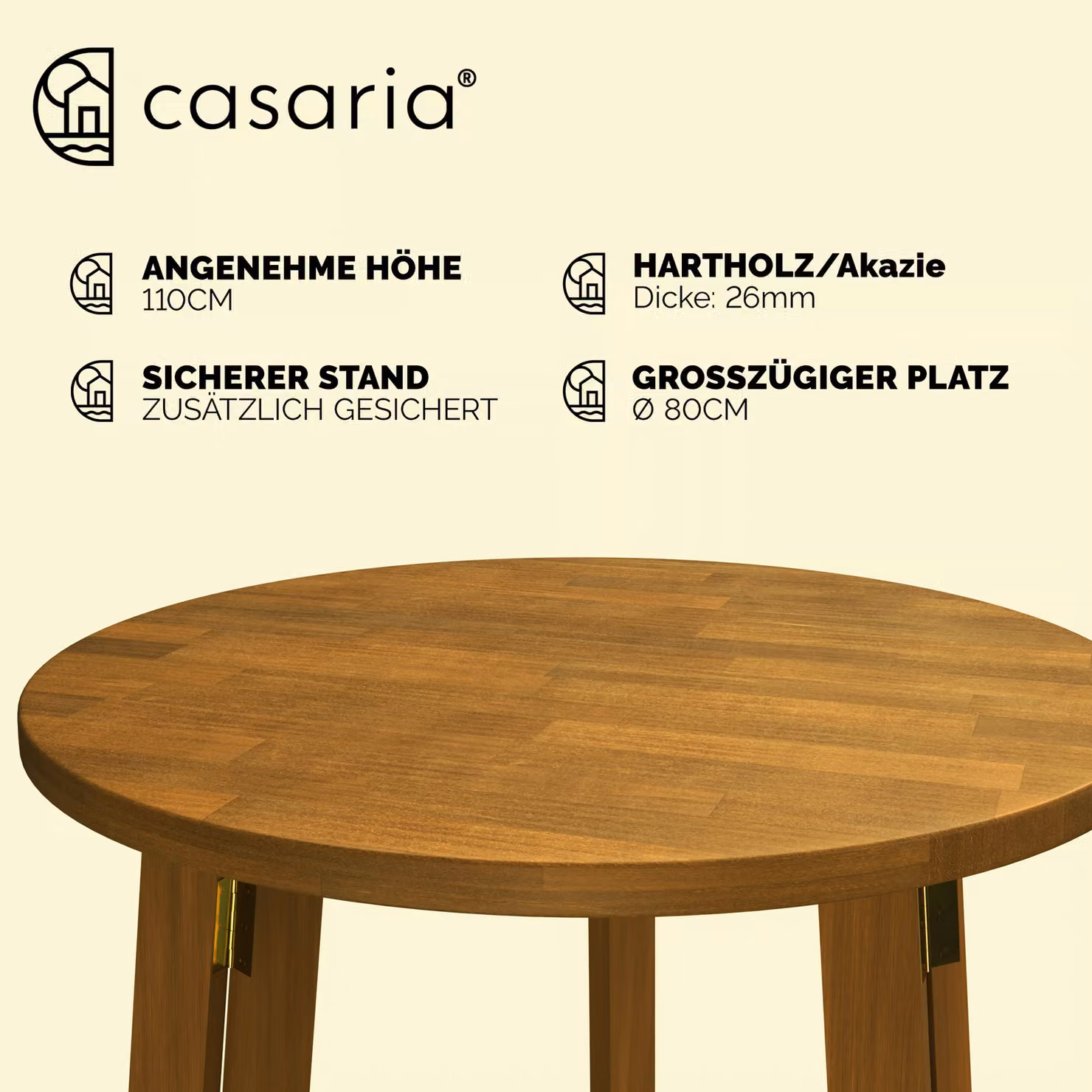 Tavolo da bar pieghevole Casaria in legno di acacia marrone Ø78 cm, H 110 cm – 2