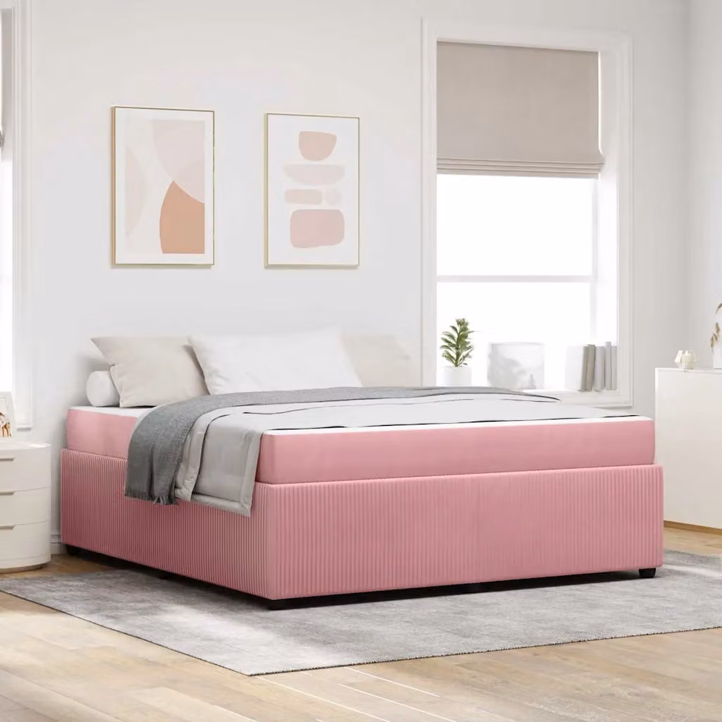 Struttura del letto moderna vidaXL in tessuto rosa con legno, L 180 cm x P 200 cm – 1