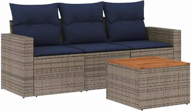 Set Divani da Giardino 4 pz | Set Salotto da Giardino con Cuscini Grigio in Polyrattan