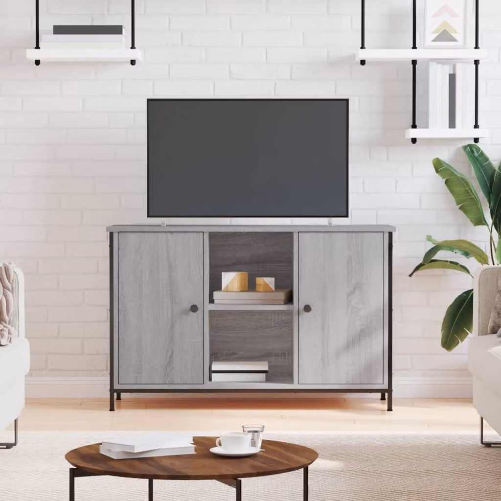 Mobile TV vidaXL in stile industriale, Grigio, L 100 cm x P 35 cm x H 65 cm