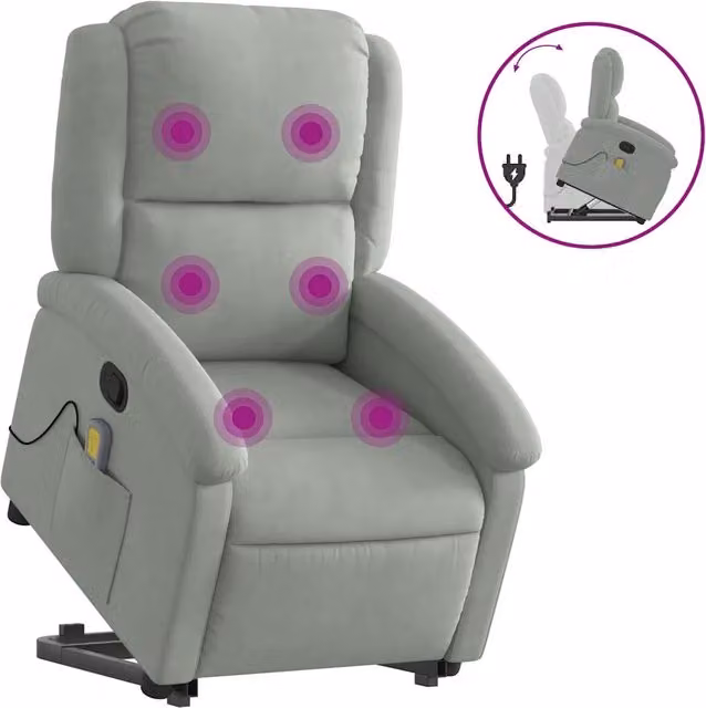 Poltrona | Sedia Relax Alzapersona Reclinabile Grigio Chiaro in Velluto