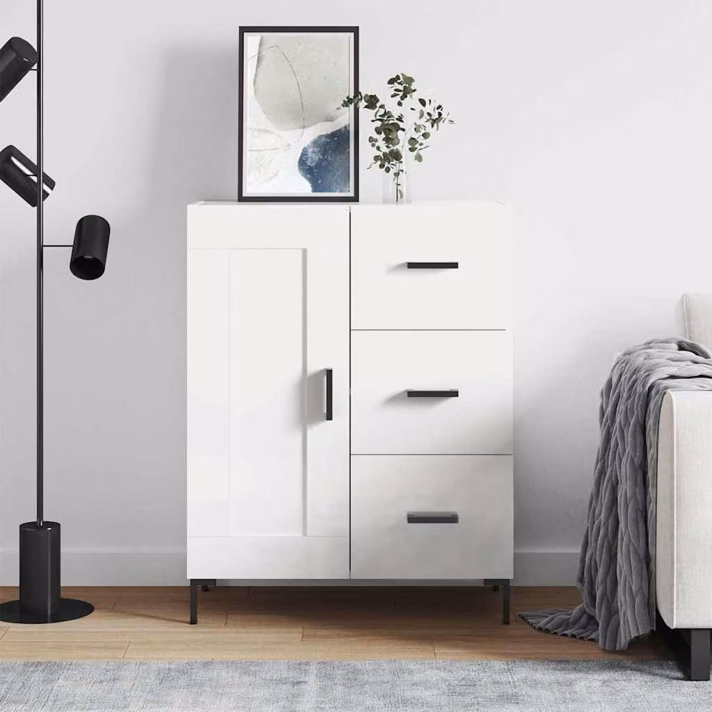 Credenza vidaXL Bianca in Legno Multistrato e Metallo, L 69,5 cm x P 34 cm x H 90 cm