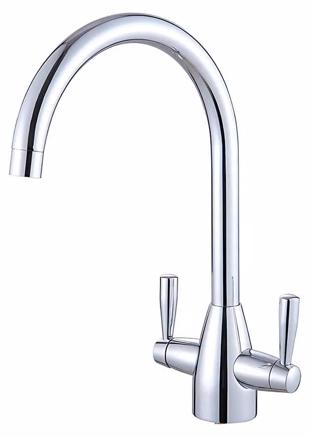 Rubinetto per lavabo, a due manopole, con beccuccio in ottone cromato, da montare a incasso
