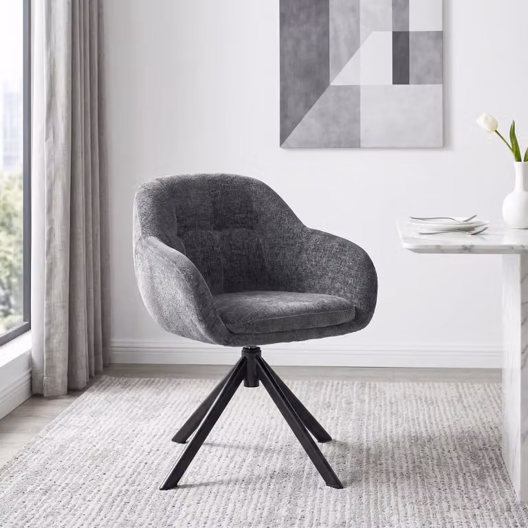 Poltrona da salotto Duhome con braccioli in tessuto chenille, sedia da toeletta, sedia da sala da pranzo con seduta girevole a 360°, grigio
