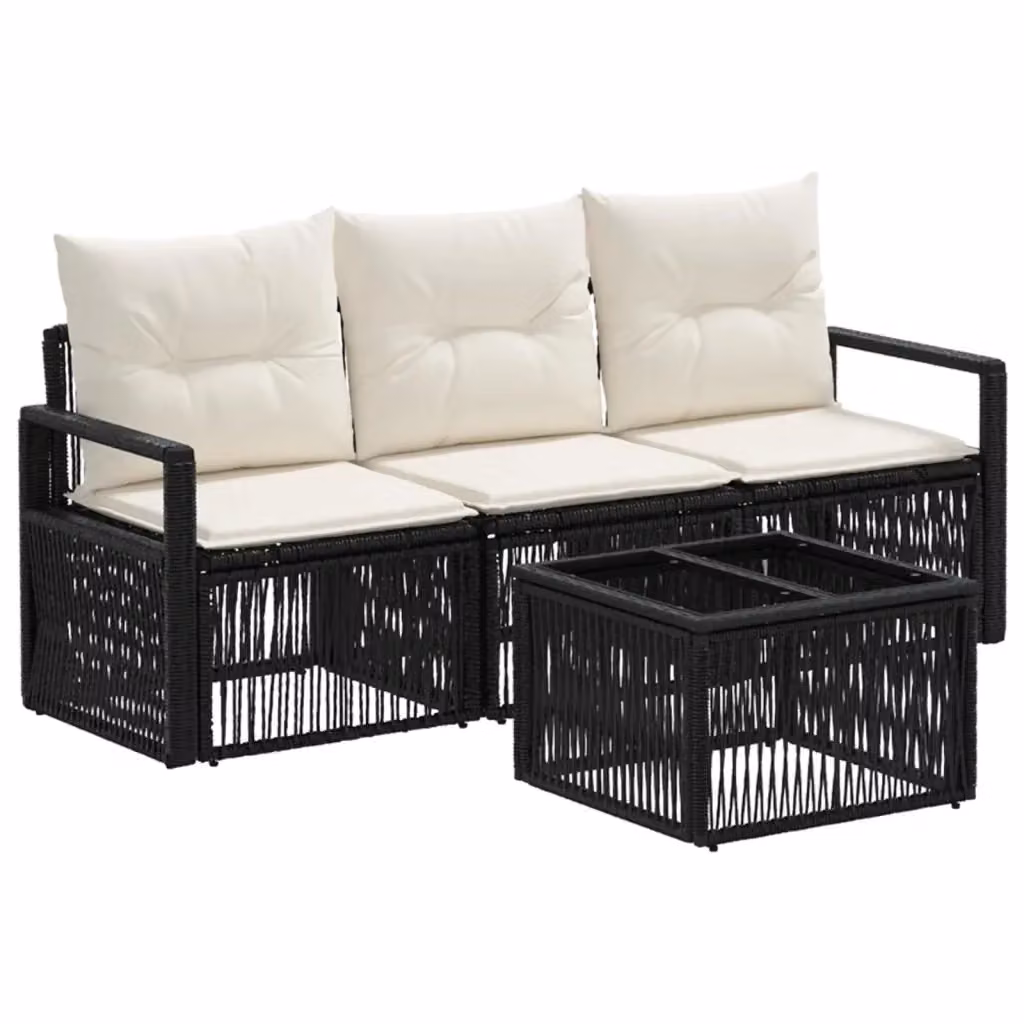 Set Divano da Giardino vidaXL 4 Pezzi Nero con Cuscini e Tavolino da Esterno in Polyrattan e Metallo – 2