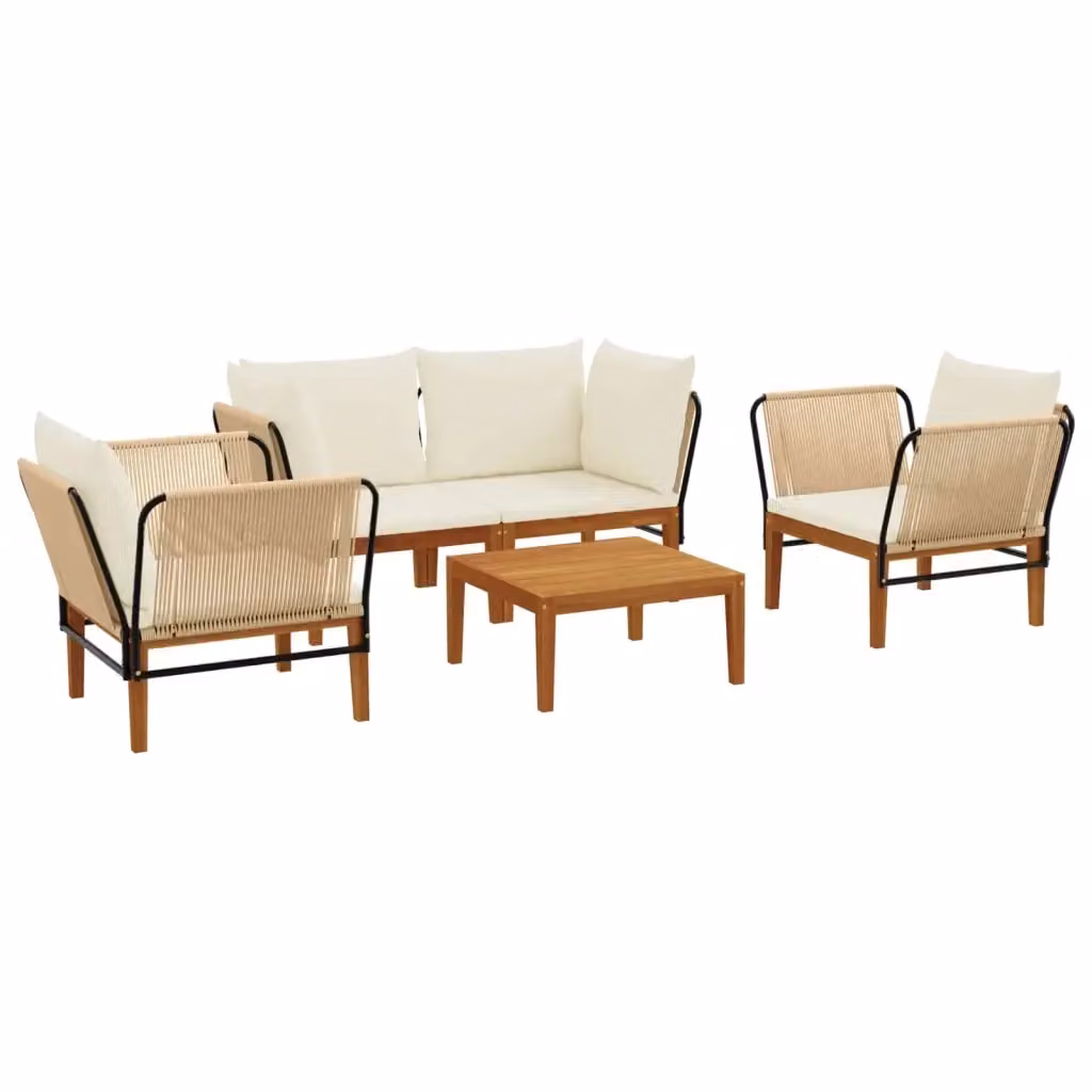 Set di 5 sedie da giardino vidaXL in legno di acacia e corda naturale beige e bianco – 2
