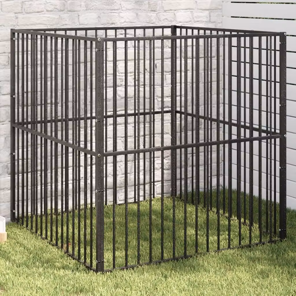 vidaXL Box per Cani in Acciaio Zincato Nero Opaco con 4 Pannelli