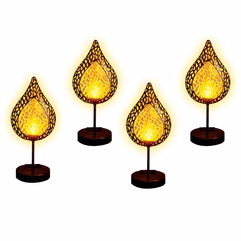 Lampada da tavolo in metallo a energia solare, 4 pezzi - Lampada da tavolo per balcone e giardino, lampada da tavolo a energia solare