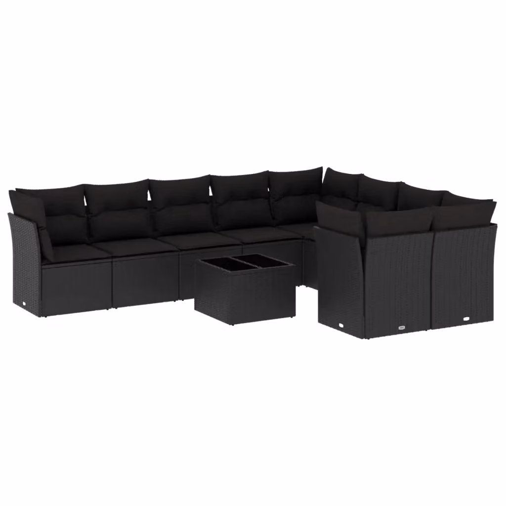 vidaXL Set Divani da Giardino 10 Pezzi con Tavolino e Cuscini Neri in Polyrattan e Acciaio – 2