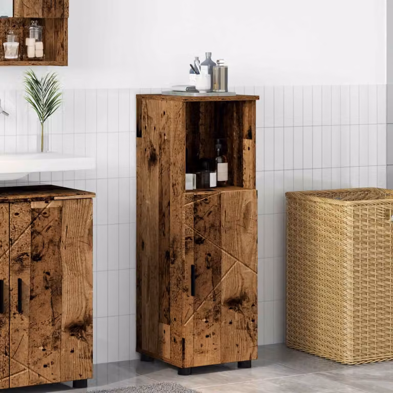 Mobile da bagno vidaXL in legno effetto vecchio marrone con ante e ripiani, L: 30 cm, P: 35 cm, H: 95 cm