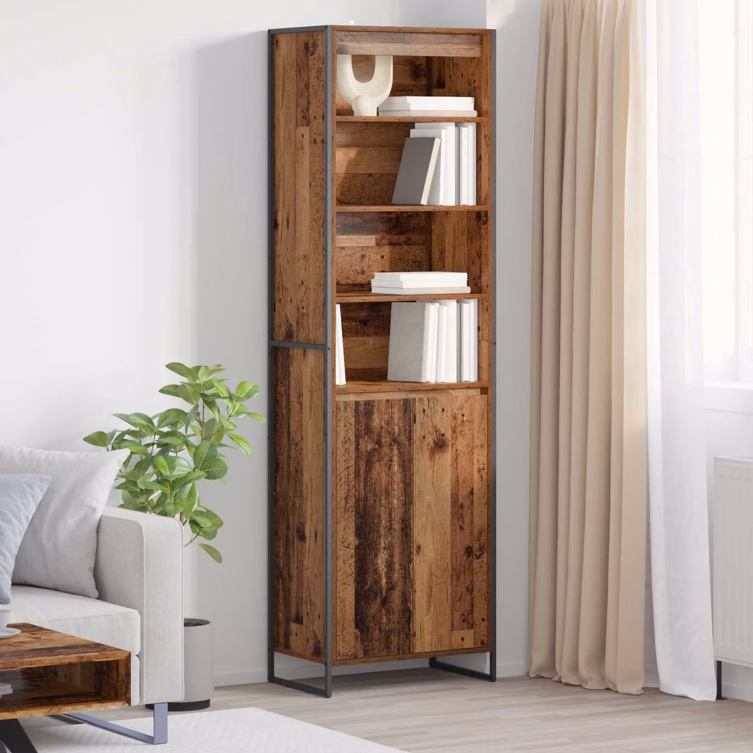 Armadio alto industriale vidaXL in legno e metallo marrone con ante a battente L/P/H: 60 x 36 x 200 cm – 1