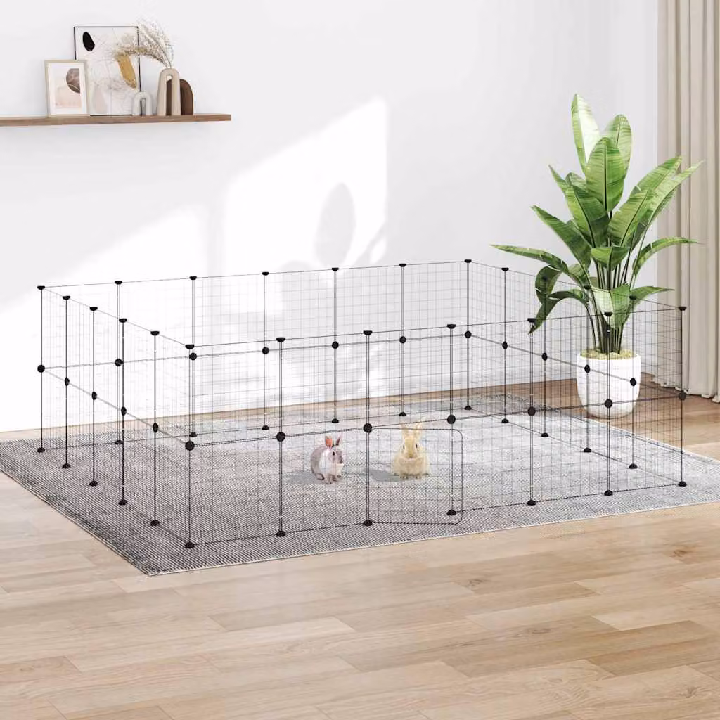Gabbia per animali vidaXL in acciaio con 44 pannelli e porta, colore nero, H: 210 cm, L: 175 cm, P: 70 cm