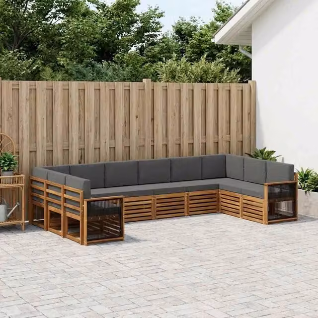Set di divani da esterno a L vidaXL in legno di acacia con cuscini, beige e antracite