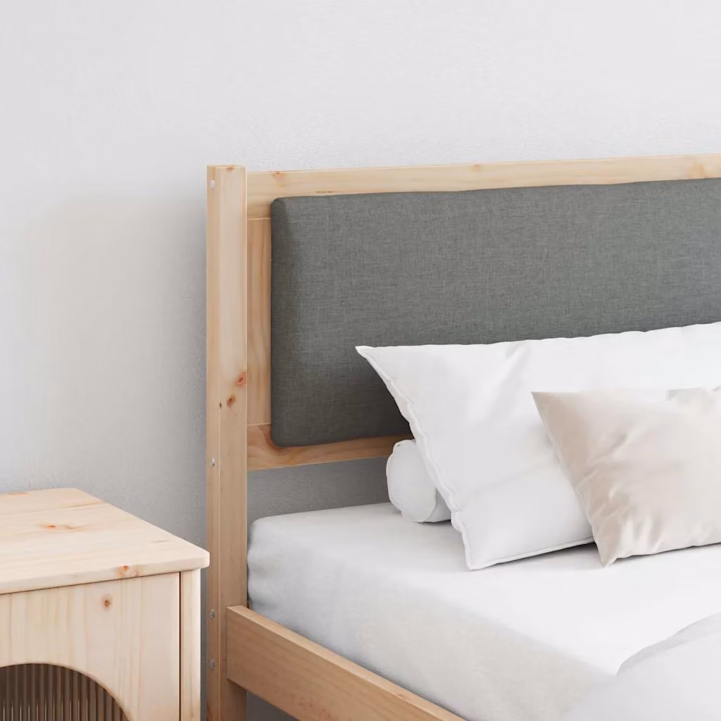 Testiera per letto imbottita vidaXL in legno di pino massello e tessuto, colore marrone e grigio, stile minimalista