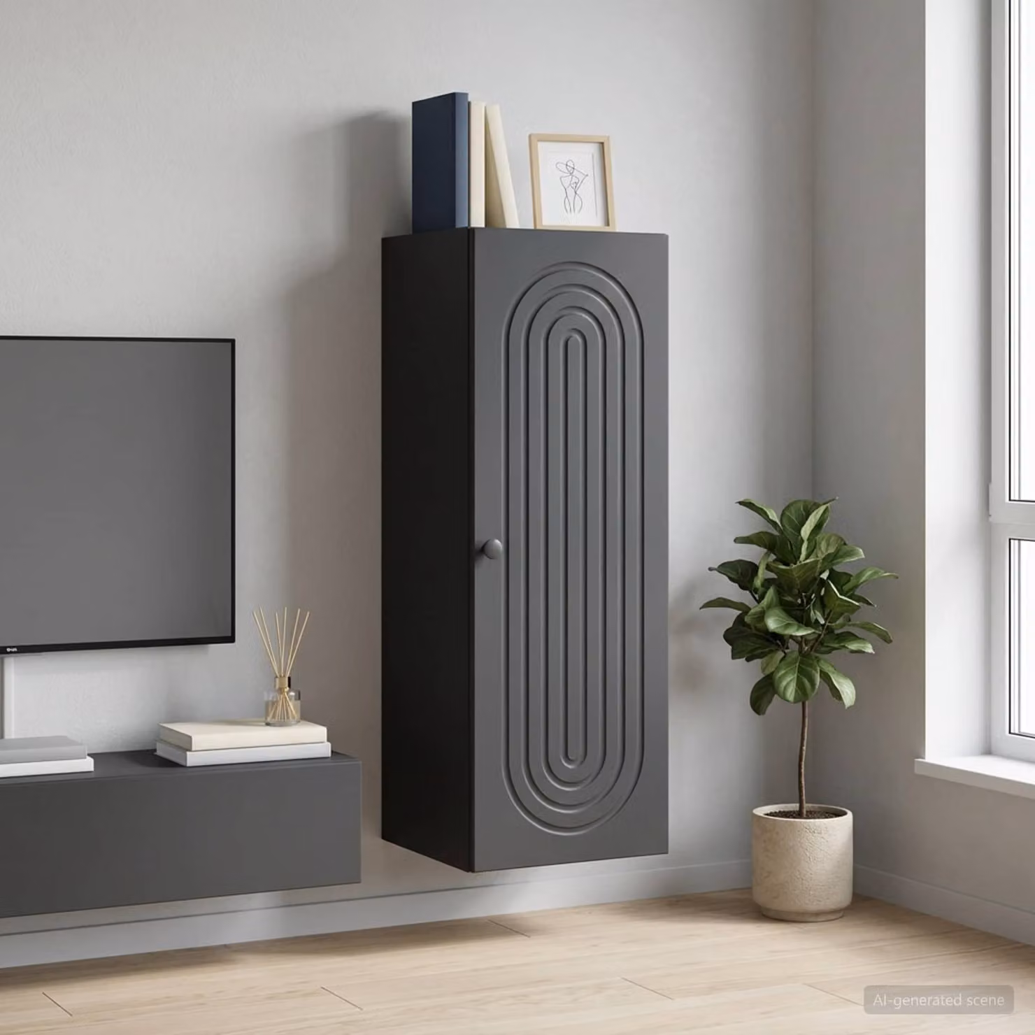 Mobiletto a muro moderno vidaXL in MDF nero con ante a battente e ripiani interni L/P/H: 33 x 34,5 x 90 cm