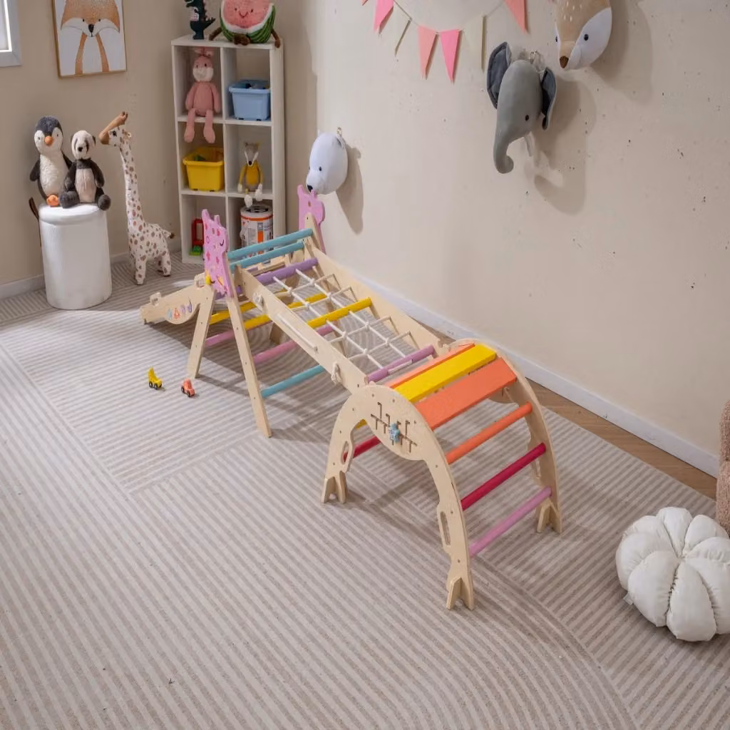Set di triangoli per arrampicata pieghevoli Design Mania con tunnel e scivolo multicolore in legno per bambini – 2