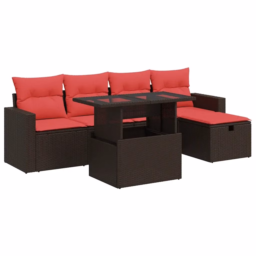 Set da giardino vidaXL composto da 6 pezzi con cuscini in rattan e metallo colore marrone e rosso per esterno e terrazza – 2