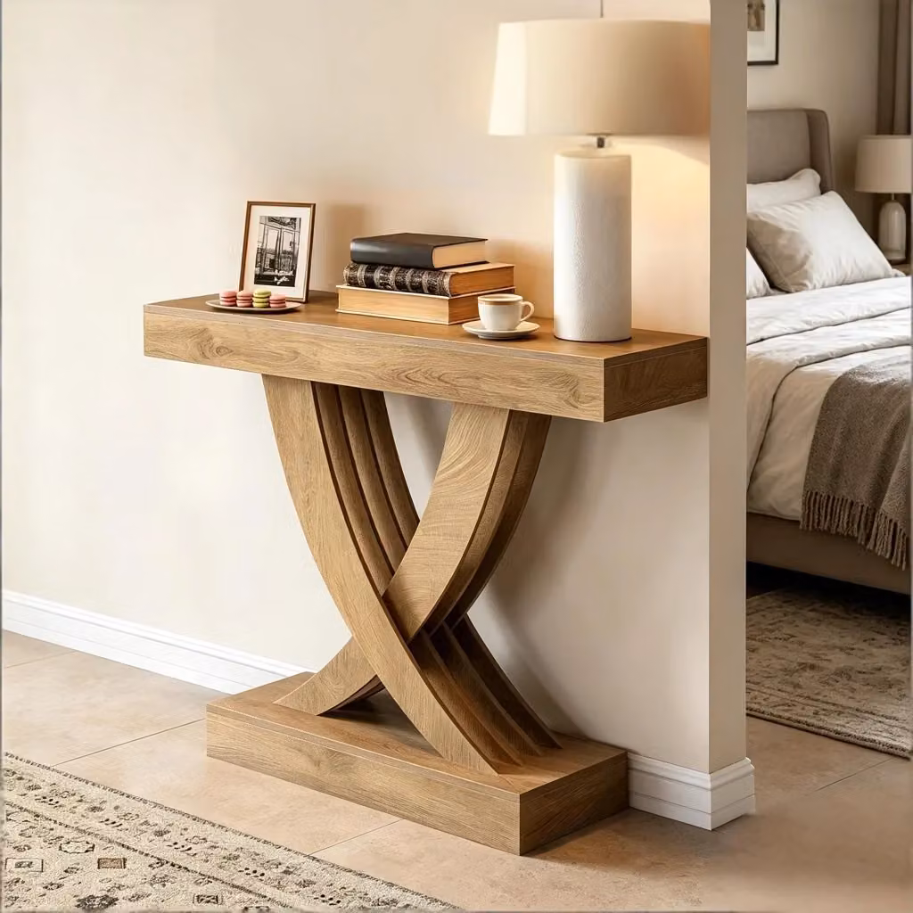 Consolle OKWISH in MDF con struttura a X e piano robusto, stile rustico, marrone, L: 110 cm – 2