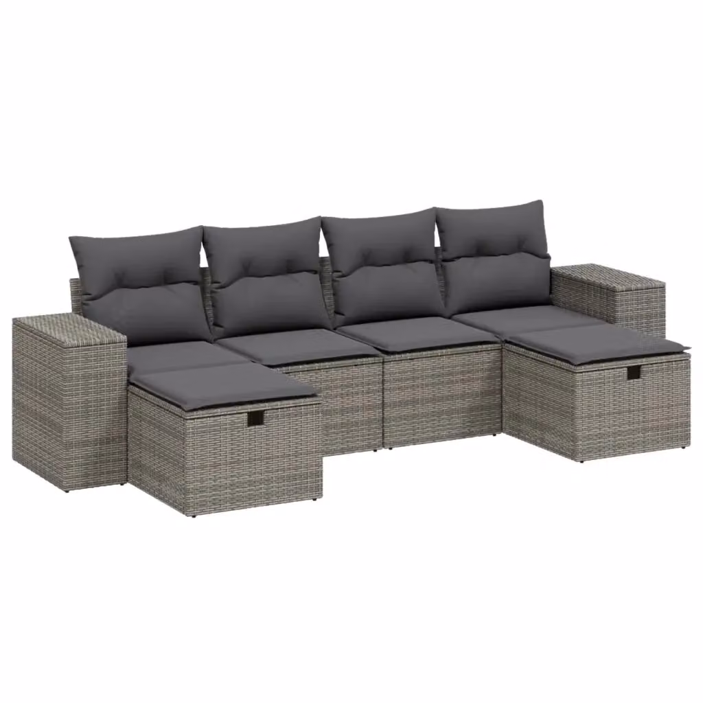 vidaXL Set Divano da Giardino a L in Polyrattan Grigio con 6 Pezzi e Cuscini Imbottiti – 2