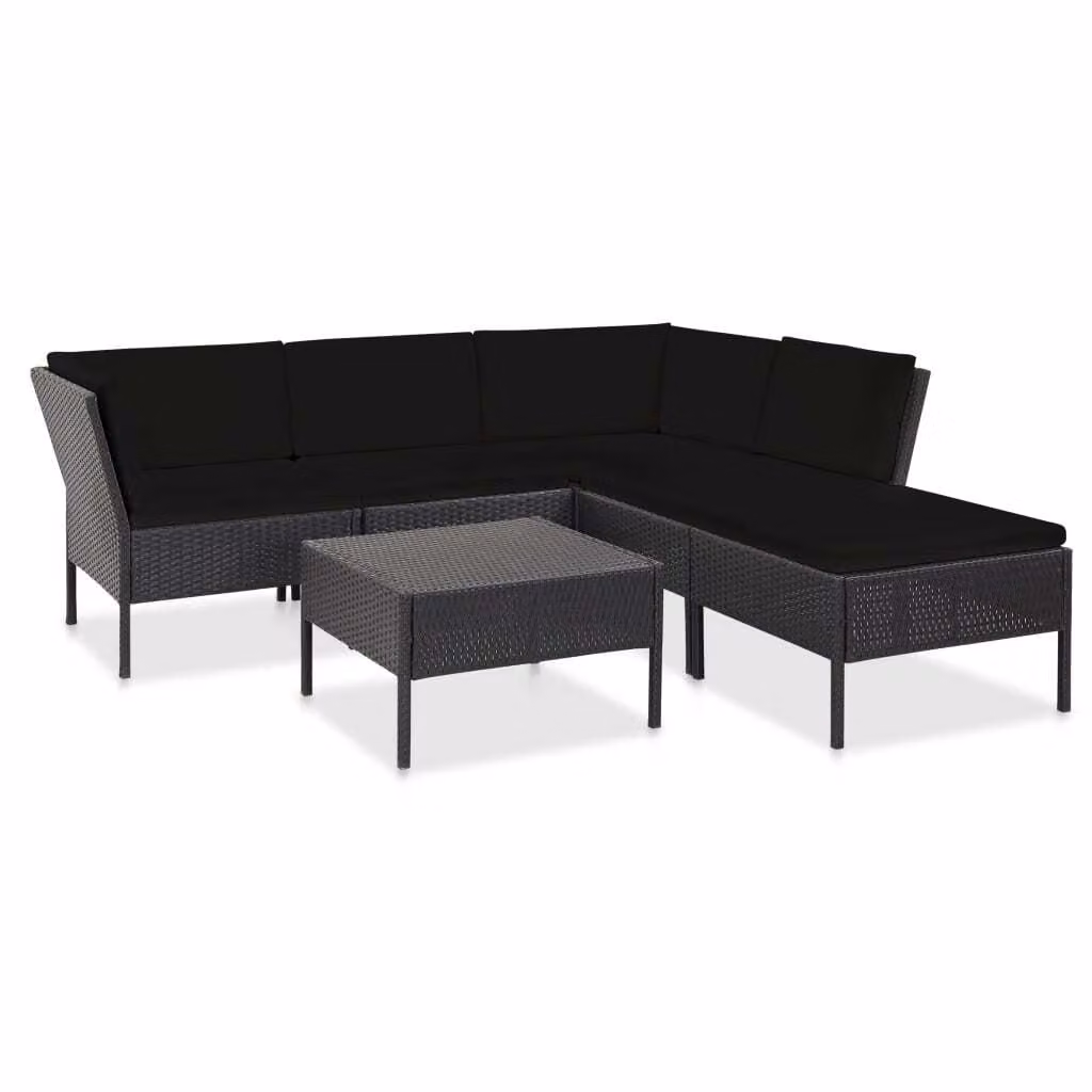 The Living Store Set da giardino da 6 pezzi con cuscini in poly rattan nero