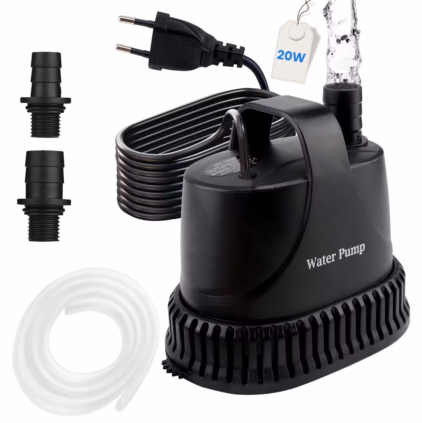 Pompa sommergibile per acque sporche, portata 1200 l/h, potenza 20 W, con cavo da 2 metri e ugelli