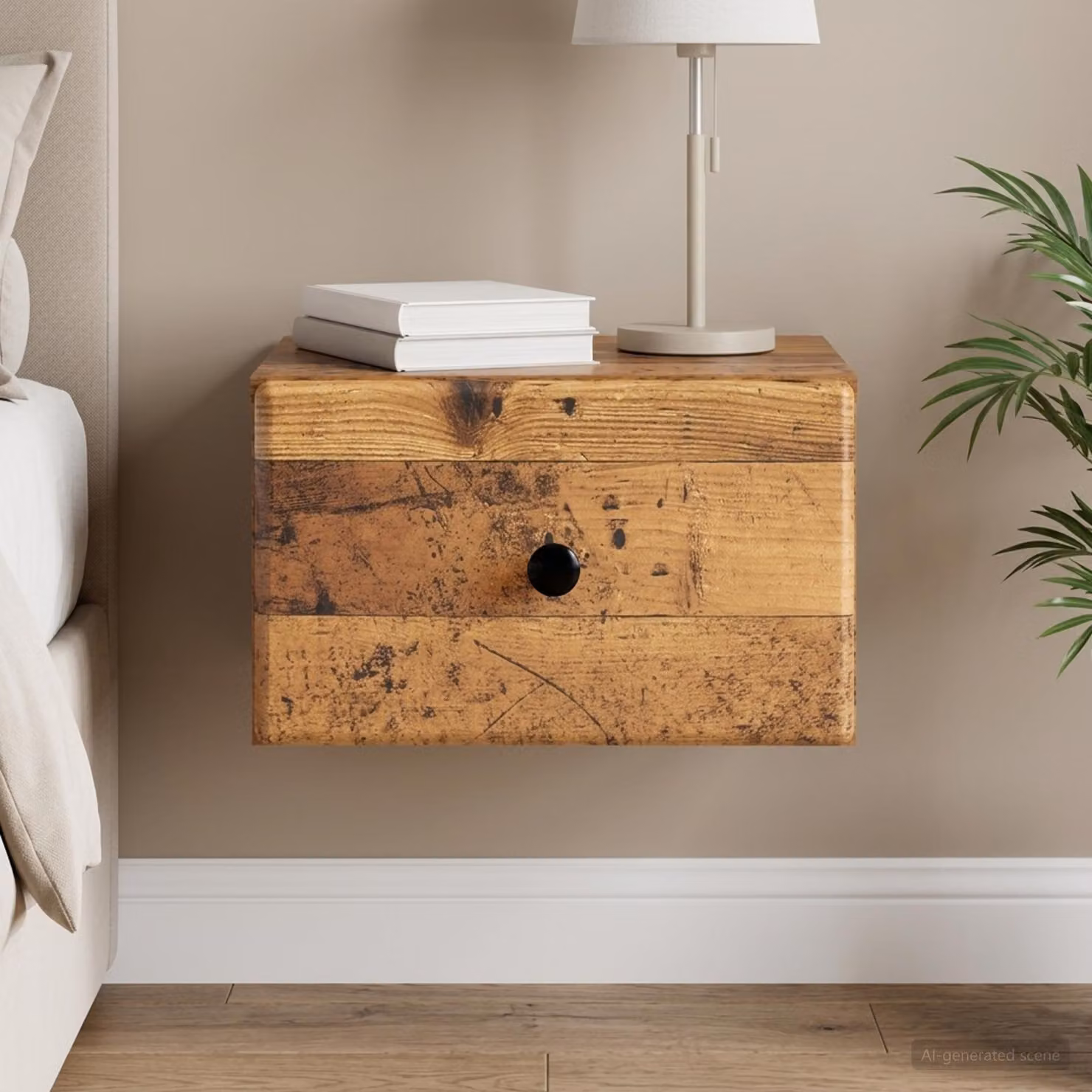 vidaXL Mobiletto da notte a muro in legno color marrone antico L 34,5 cm x P 33 cm x H 20 cm