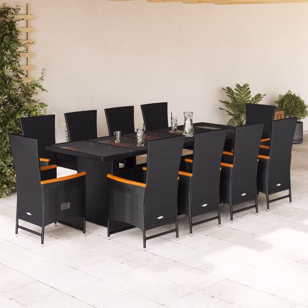 Maison Exclusive - Set da Pranzo da Giardino 11 pz con Cuscini in Polyrattan Nero