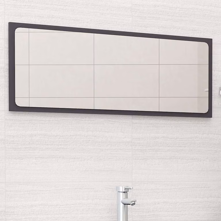 Specchio da bagno moderno vidaXL in legno multistrato grigio, L: 100 cm, P: 1,5 cm, H: 37 cm