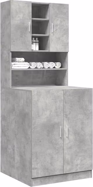 Set di mobili per lavatrice vidaXL in MDF grigio, modello a parete con ante a battente e ripiani interni, L: 71,5 cm, P: 33,2 cm, H: 70,5 cm