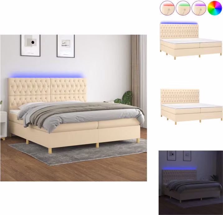 vidaXL Letto a molle con materasso e tessuto LED crema 200x200 cm - Letti e strutture letto