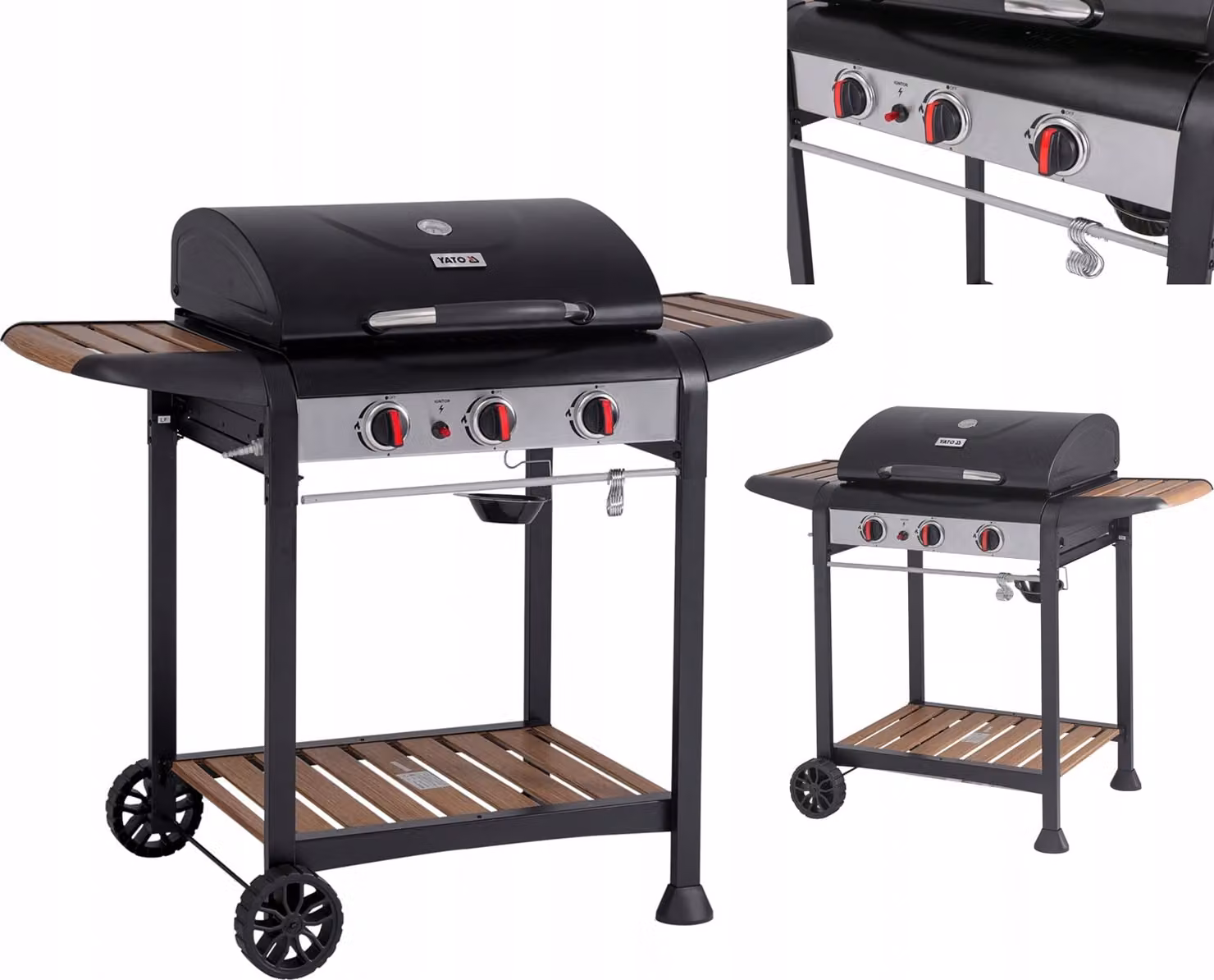 Griglia a gas 9 kW, 3 bruciatori, acciaio 122 x 57 x 98 cm