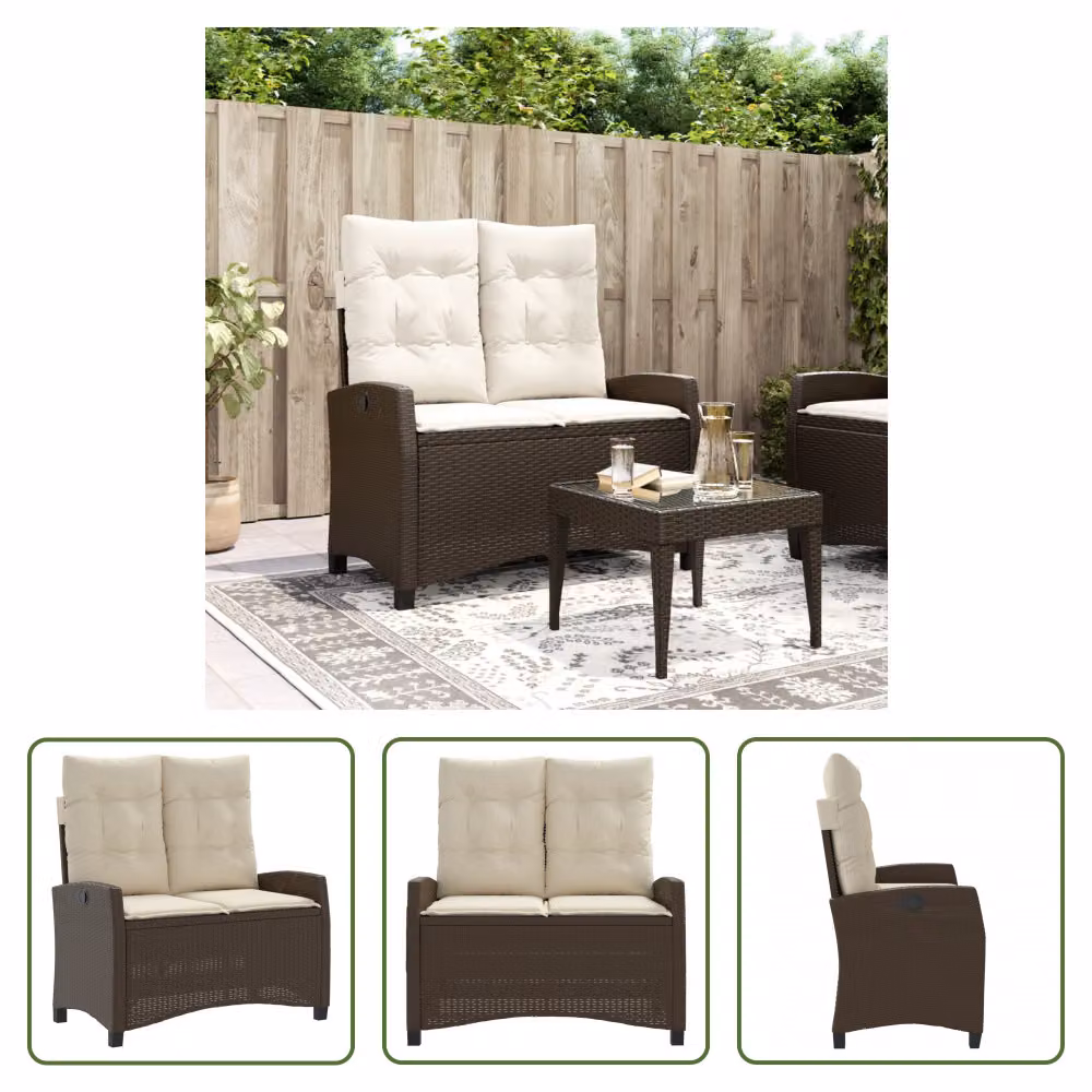 The Living Store Panca da giardino regolabile con cuscini in Poly Rattan marrone