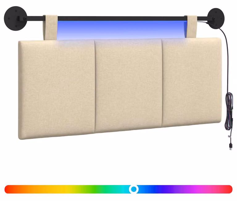Testiera sospesa Con luce LED Crema Tessuto