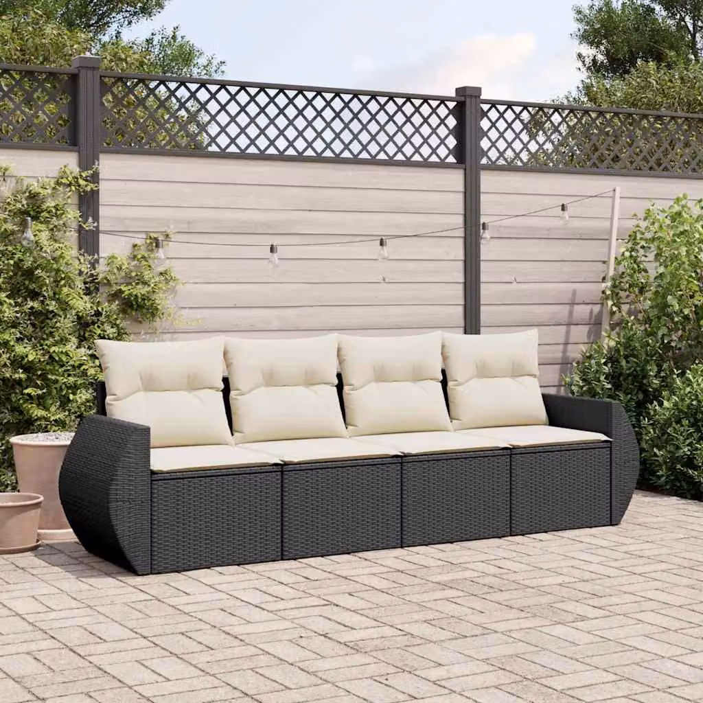 Set di divani da giardino vidaXL in 4 pezzi in polyrattan nero con cuscini imbottiti e coperture rimovibili – 1