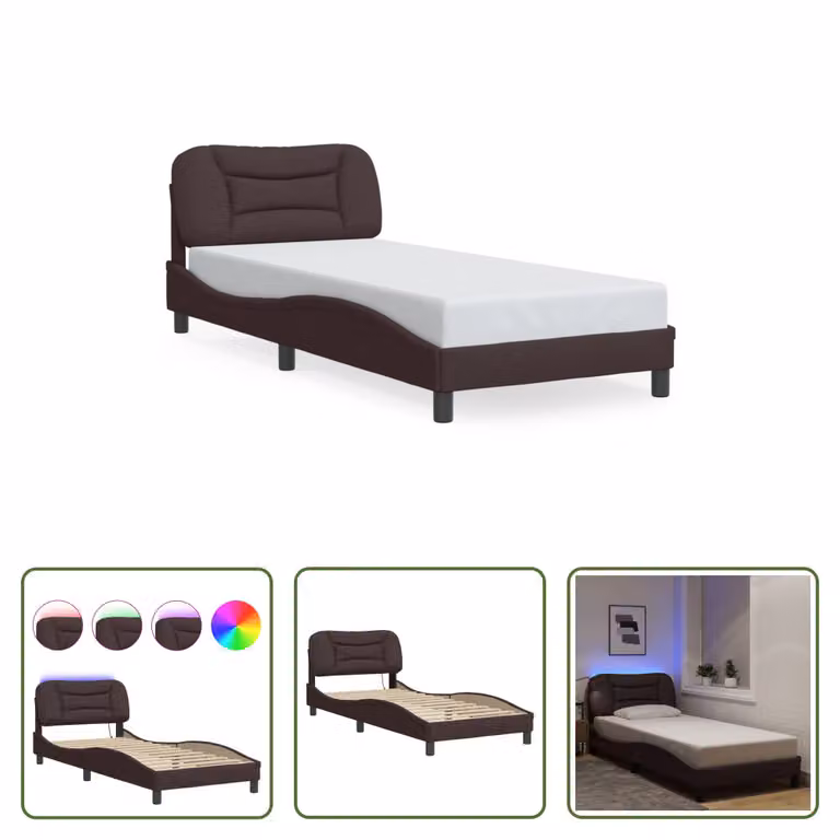 The Living Store Struttura letto con LED in tessuto marrone scuro 90x190 cm