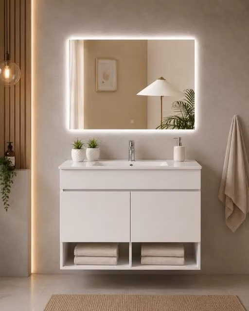 Mobile bagno sospeso con lavabo ORIGENBATH NEBARI con ante 100x40 cm bianco