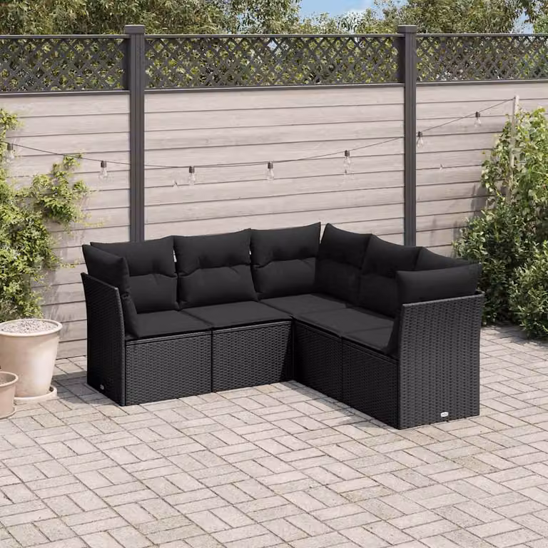 Set Divano da Giardino a L vidaXL 5 pz con Cuscini Nero
