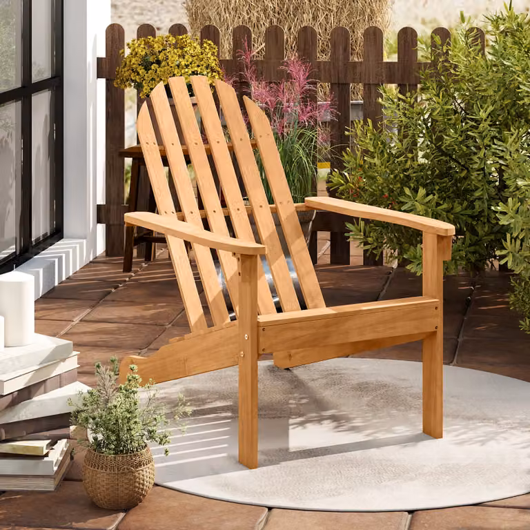 Sedia Adirondack da esterno Costway in legno di acacia color marrone naturale con seduta inclinata e schienale alto per giardino e piscina
