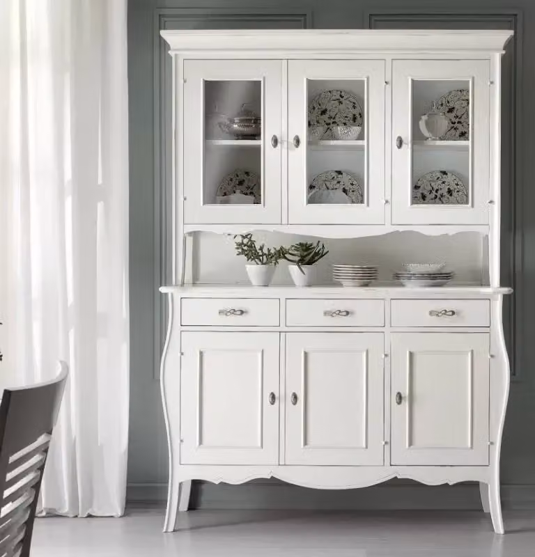 Cristalliera classica Mobili 2G in legno bianco opaco con ante in vetro, L: 151 cm, P: 50 cm, H: 214 cm – 2