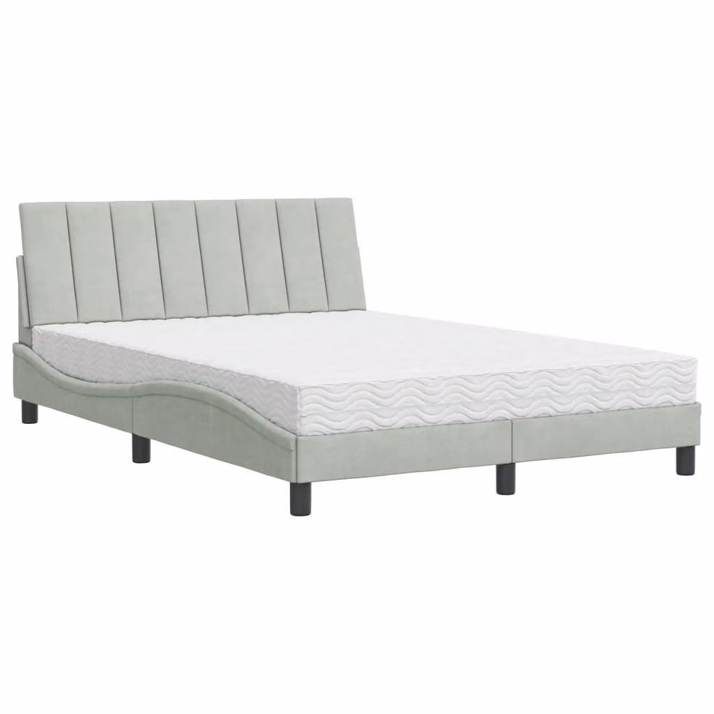 Letto con Materasso Hanko Grigio Chiaro 140x190 cm in Velluto